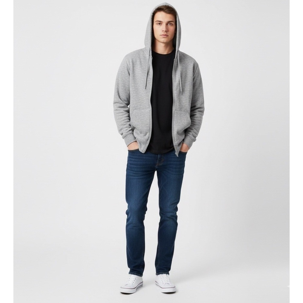 Blue Ice Premium Clothing Men Full Zip Hoodie Heather Gray Medium JMFH-700HG